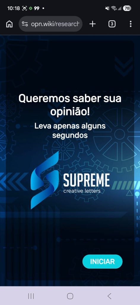 Pesquisa QR Code Opinaê Tela de Abertura