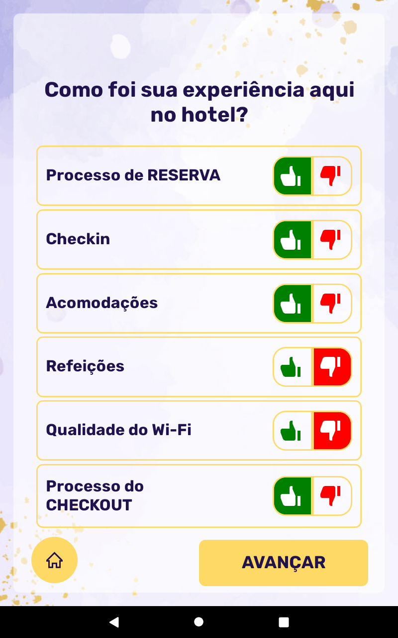Pergunta tipo Lista Positivo Negativo Hotel